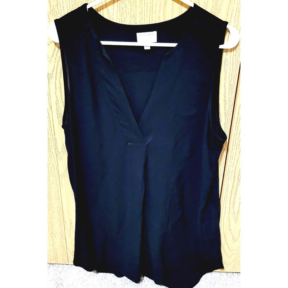 WITCHERY Women's Black V Neck Elegant Relaxed Sleeveless Blouse Sz 12